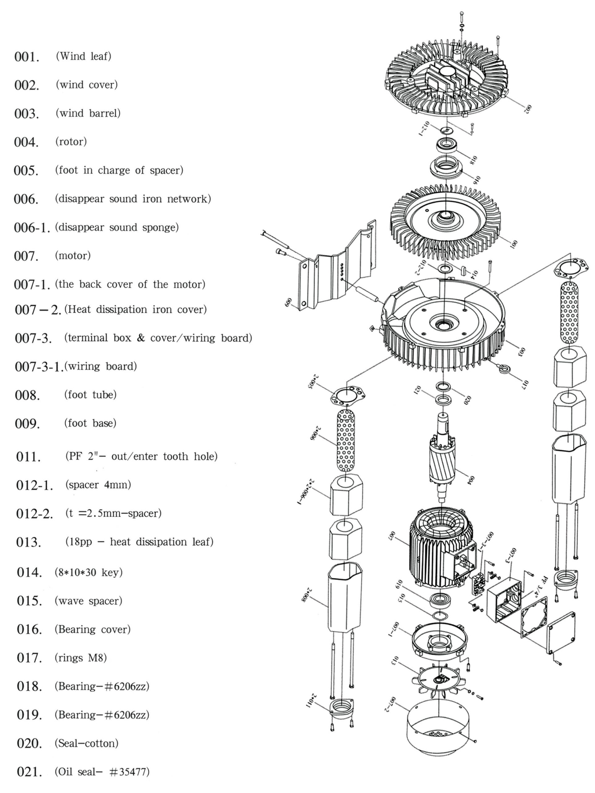 High Pressure Vortex Blower Pump Structure List of Parts Scaled