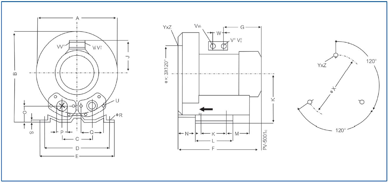 High Pressure Vortex Blower Pump Dimension Diagram