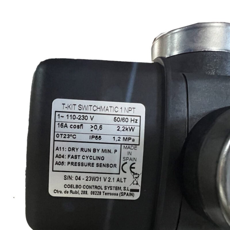COELBO Electronic pressure switch with 3ways fitting and non-return valve, complete pump protection, 110/230, 1PHASE, 108 PSI, IP65, Model T-KIT SWITCHMATIC 1 - Image 2