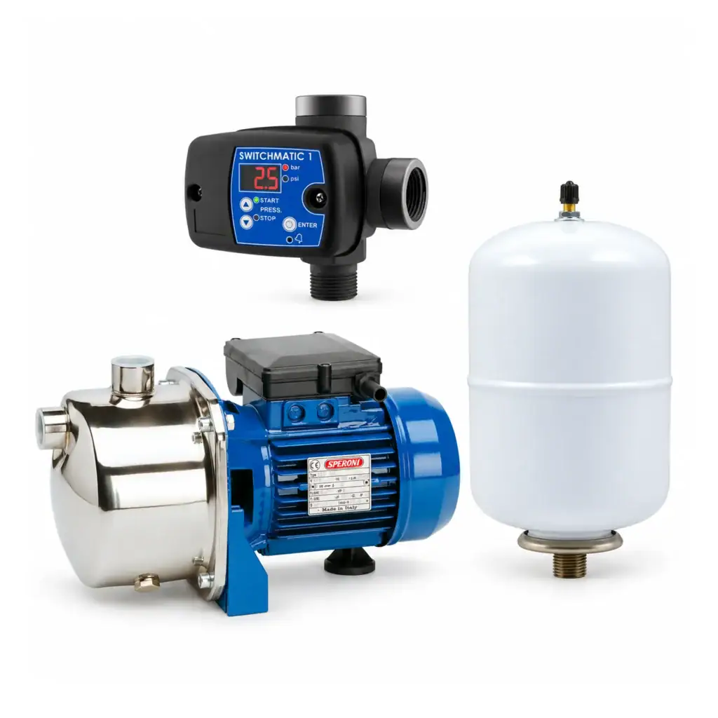 Speroni CAM80, 0.8 HP Stainless Steel Booster Pump Set with Switchmatic 1 & 1.3-Gallon Tank – 792 GPH , 110/220V