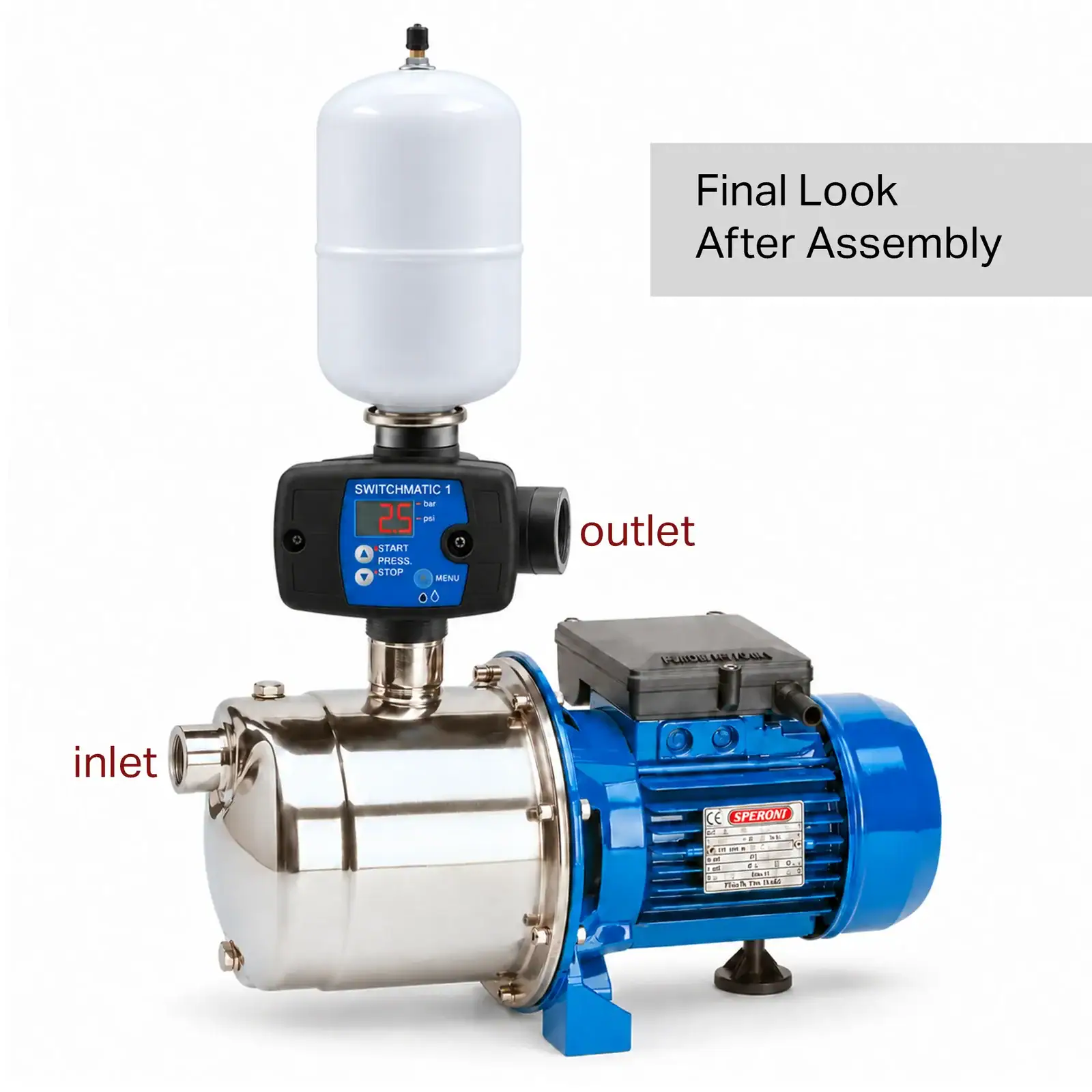 Speroni CAM95 1 HP Stainless Steel Booster Pump Set with Coelbo Switchmatic 1 & Varem 1.3-Gallon Tank , 110/220V - Image 2